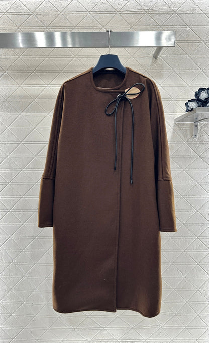 Asymmetrical Bow-Tie Leather Cord Coat