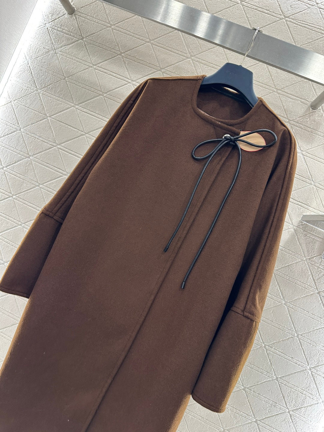 Asymmetrical Bow-Tie Leather Cord Coat