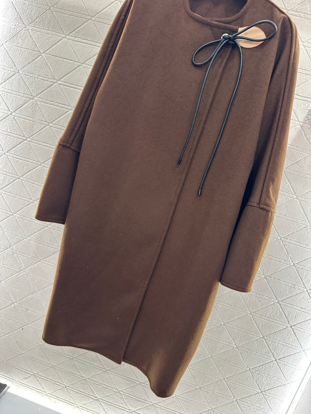 Asymmetrical Bow-Tie Leather Cord Coat