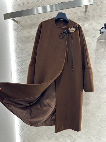 Asymmetrical Bow-Tie Leather Cord Coat