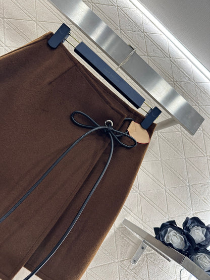 Leather cord midi skirt