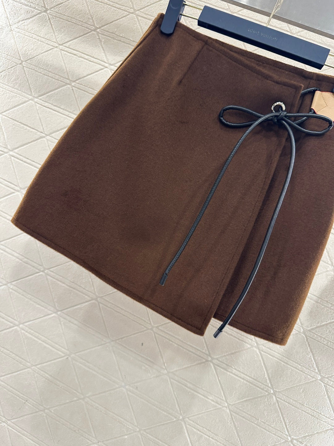 Leather cord midi skirt