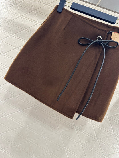 Leather cord midi skirt