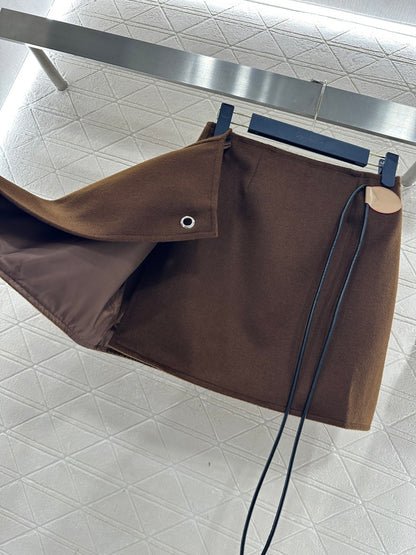 Leather cord midi skirt