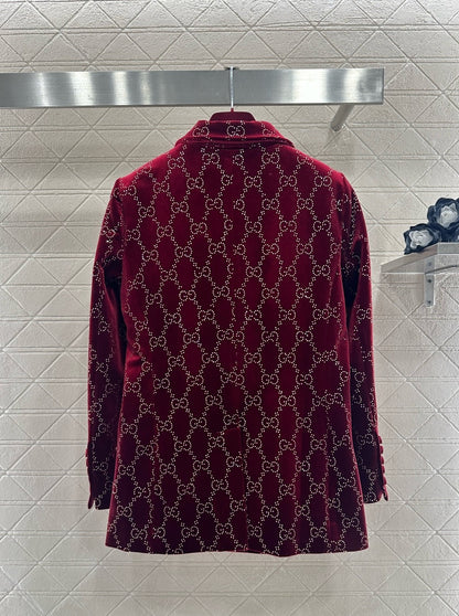 Silk Velvet Rhinestone Suit Jacket