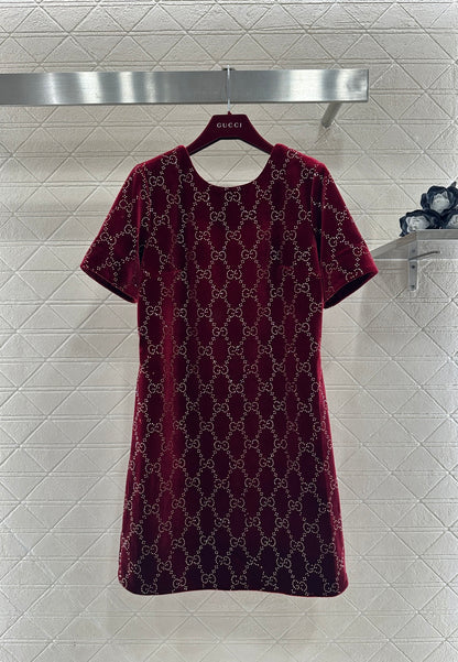 Silk Velvet Rhinestone Dress