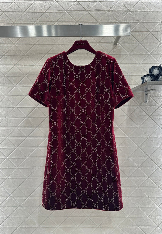 Silk Velvet Rhinestone Dress