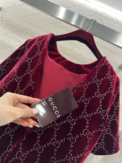 Silk Velvet Rhinestone Dress
