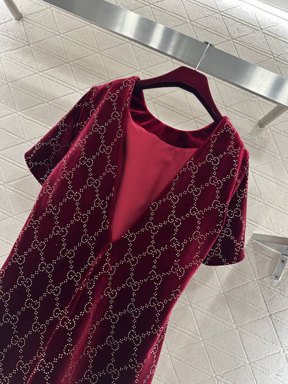 Silk Velvet Rhinestone Dress