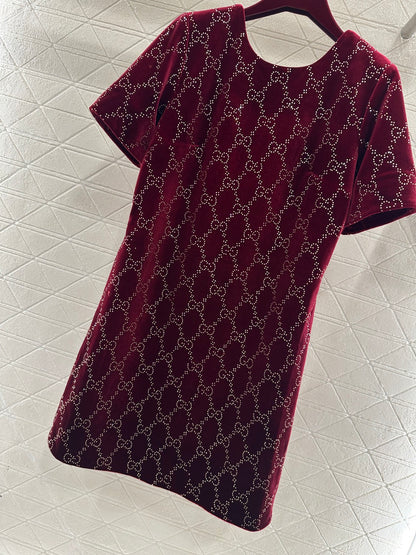 Silk Velvet Rhinestone Dress