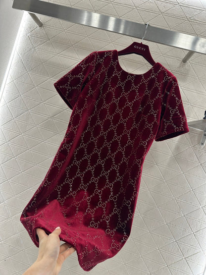Silk Velvet Rhinestone Dress