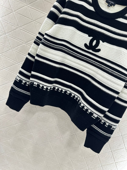 Striped Plush Letter Knit Sweater