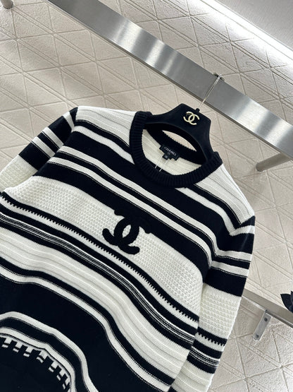 Striped Plush Letter Knit Sweater