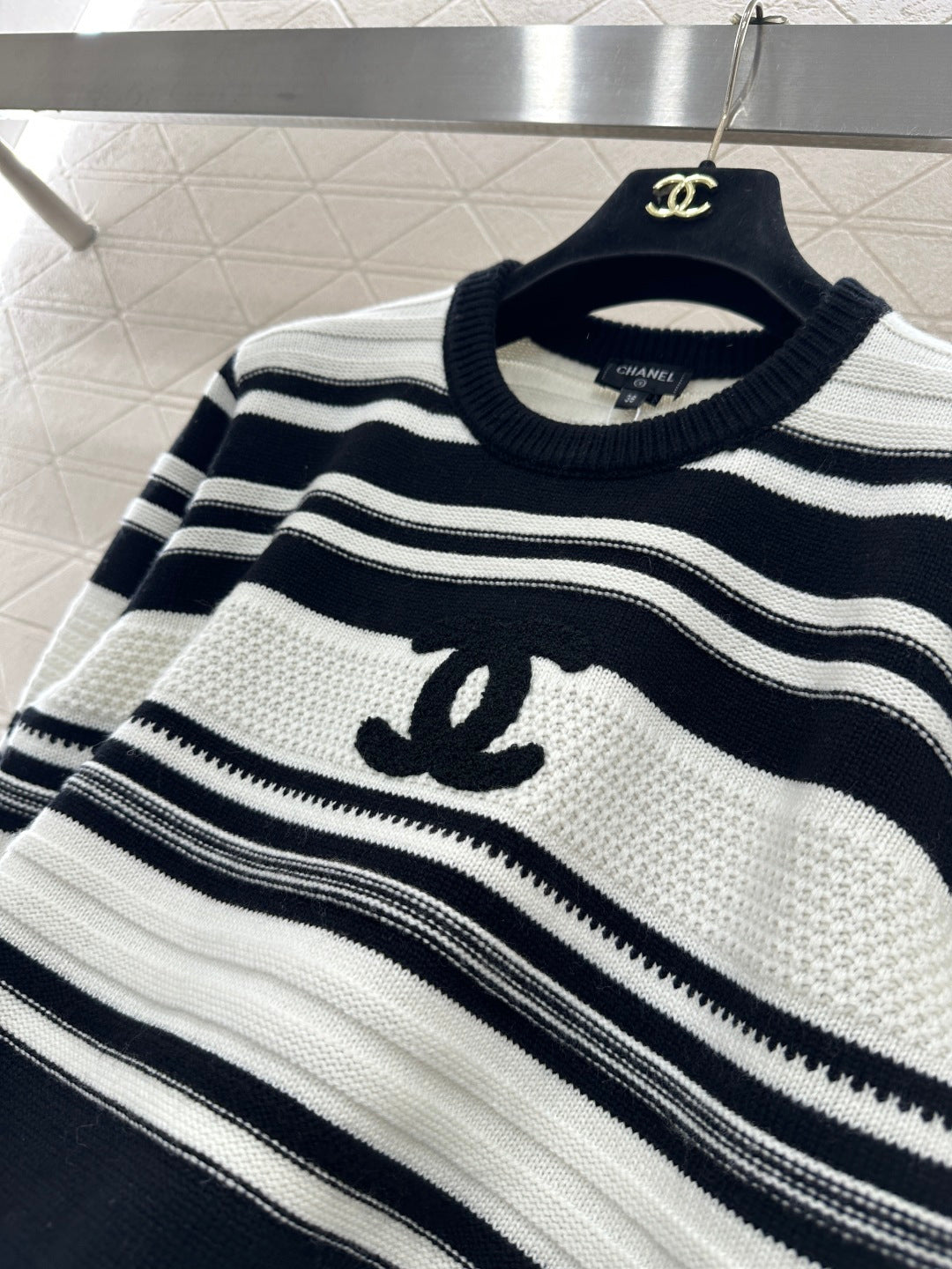 Striped Plush Letter Knit Sweater
