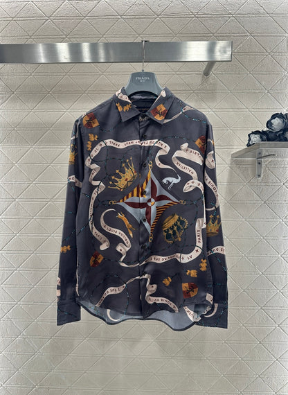 Printed Collared Silk Shirt