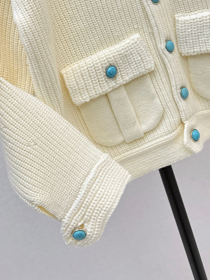 Colorful button-trimmed cardigan
