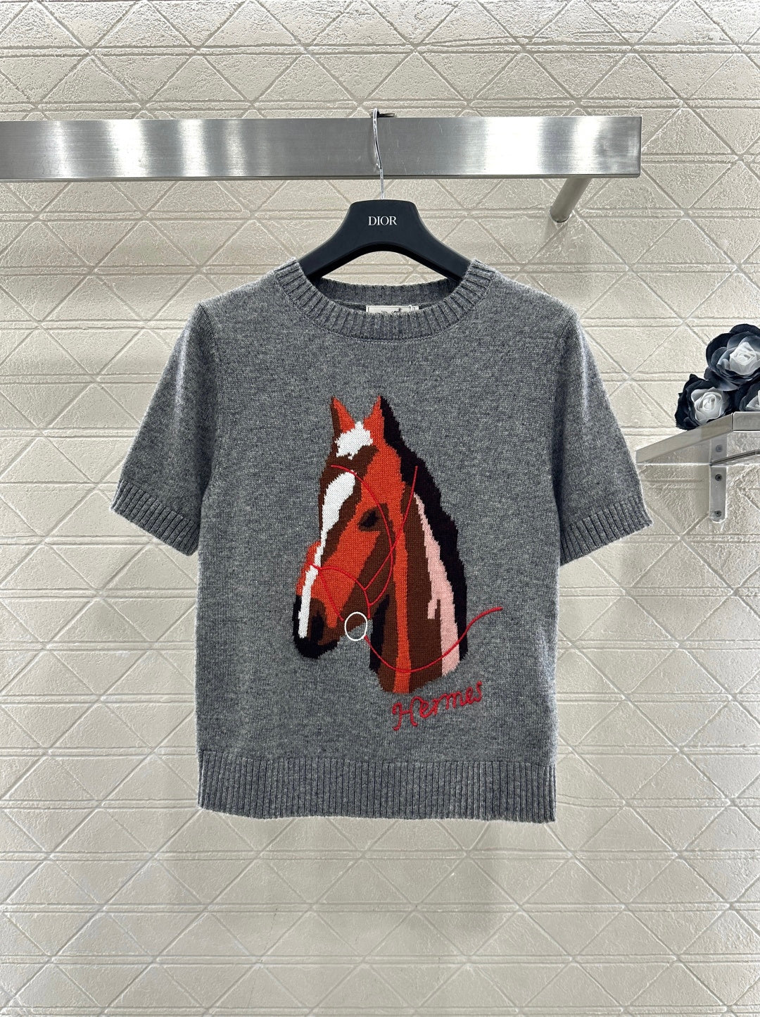 Jacquard Horsehead Short-Sleeve Sweater