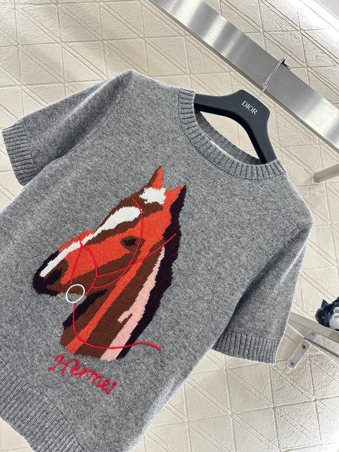 Jacquard Horsehead Short-Sleeve Sweater