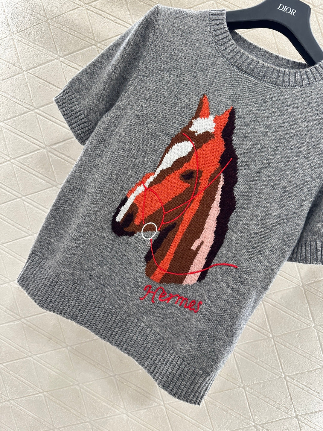 Jacquard Horsehead Short-Sleeve Sweater