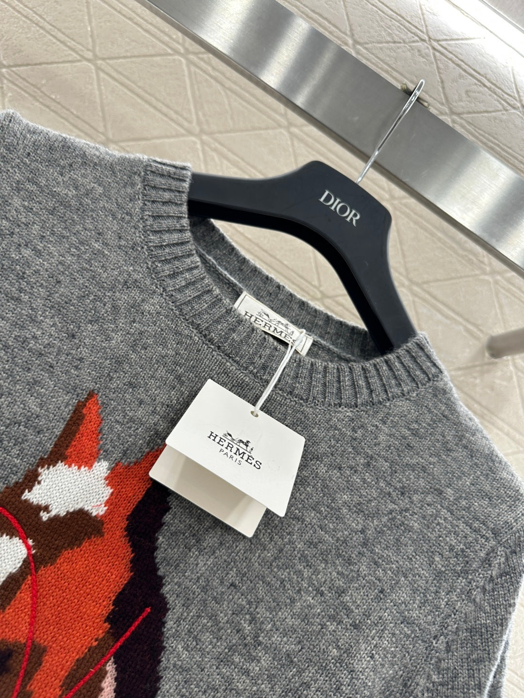 Jacquard Horsehead Short-Sleeve Sweater