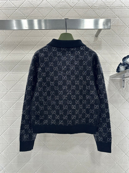 Rhinestone-stamped Collar Sweater