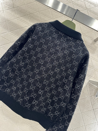 Rhinestone-stamped Collar Sweater