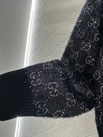 Rhinestone-stamped Collar Sweater