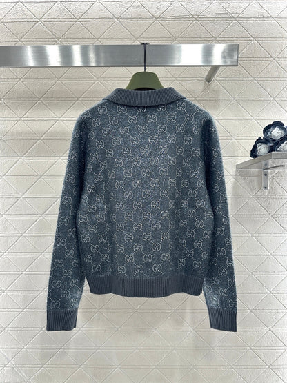 Rhinestone-stamped Collar Sweater