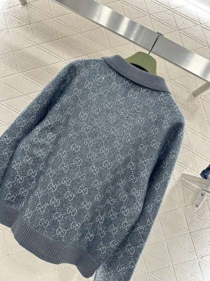 Rhinestone-stamped Collar Sweater