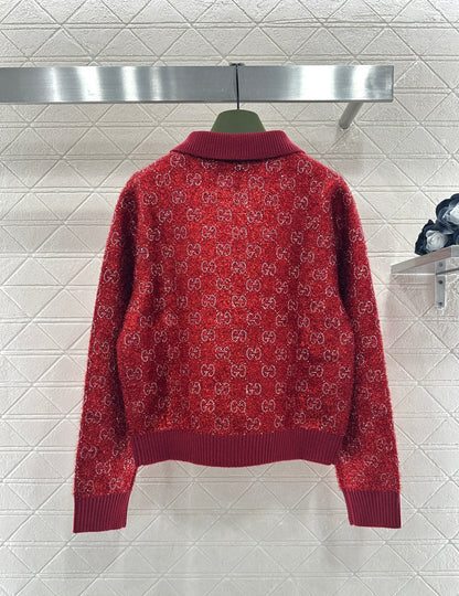 Rhinestone-stamped Collar Sweater