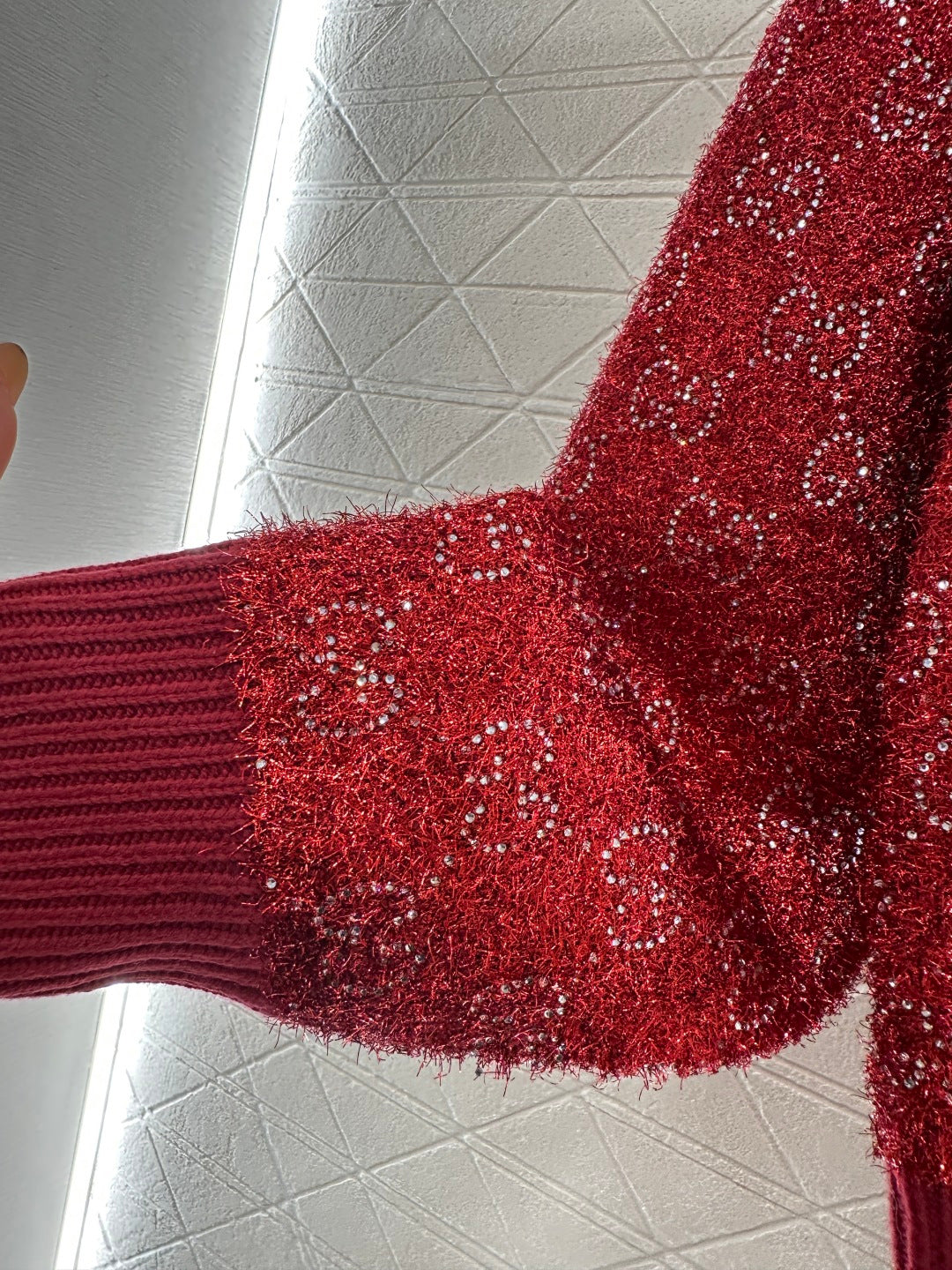 Rhinestone-stamped Collar Sweater