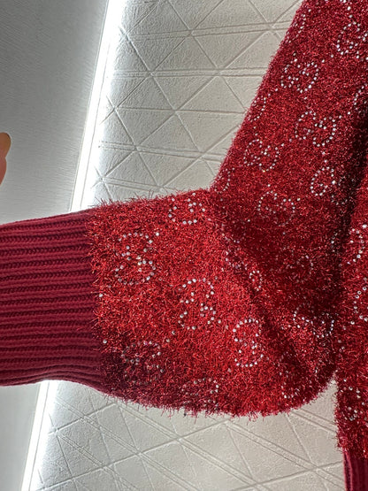 Rhinestone-stamped Collar Sweater
