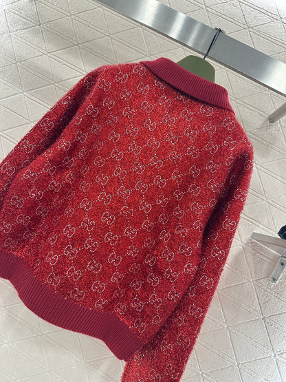 Rhinestone-stamped Collar Sweater