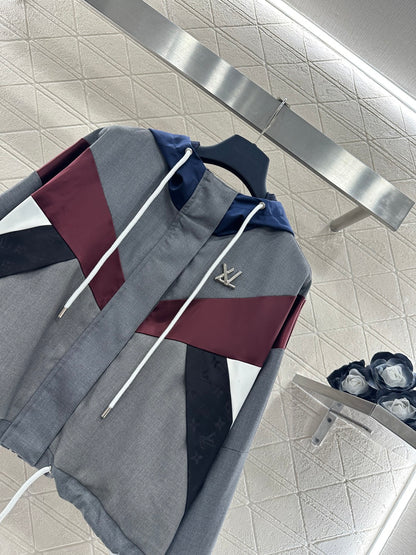 Hooded Color-Blocked Zip-Up Jacket