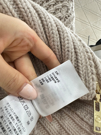 Openwork Collar Knit Zip-Up Cardigan
