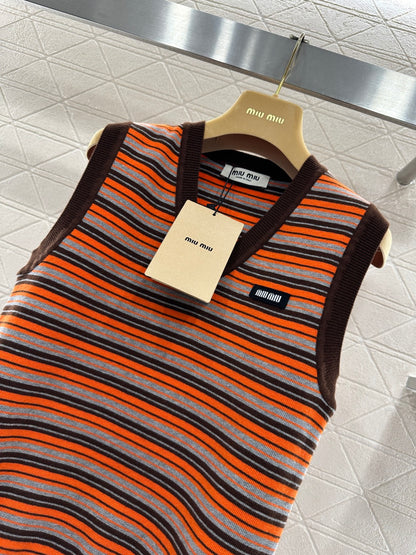 Round Neck Striped Knit Vest