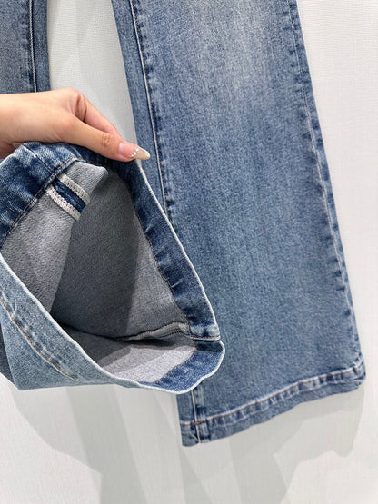 Gradient Flared Jeans with Rhinestone Pockets