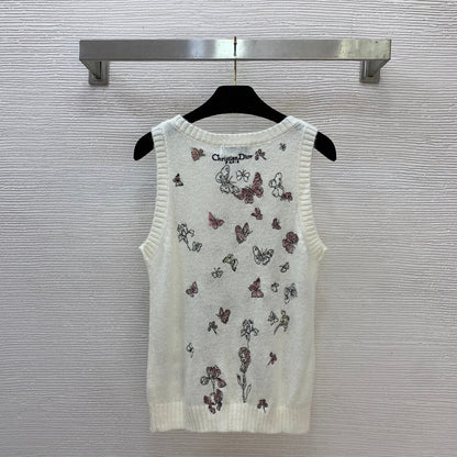 Butterfly Embroidered Stretch Knit Vest