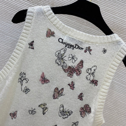 Butterfly Embroidered Stretch Knit Vest