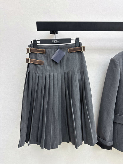 Leather-trimmed midi skirt