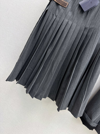 Leather-trimmed midi skirt