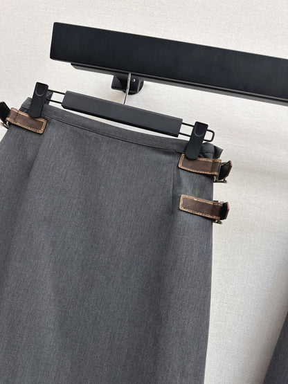 Leather-trimmed midi skirt