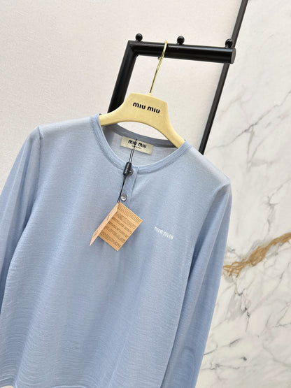 Half-open placket knit sweater