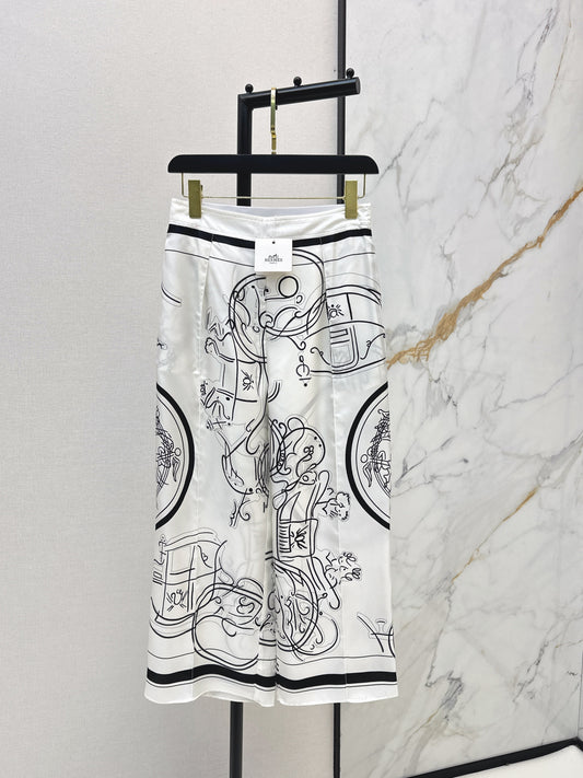 Silk Wide-Leg Straight-Leg Pants