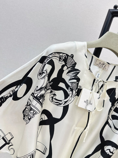 Batwing Sleeve Twill Silk Dress