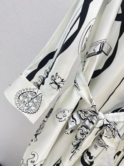 Batwing Sleeve Twill Silk Dress