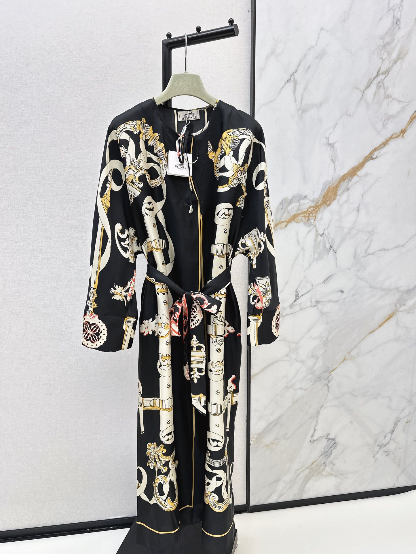 Batwing Sleeve Twill Silk Dress