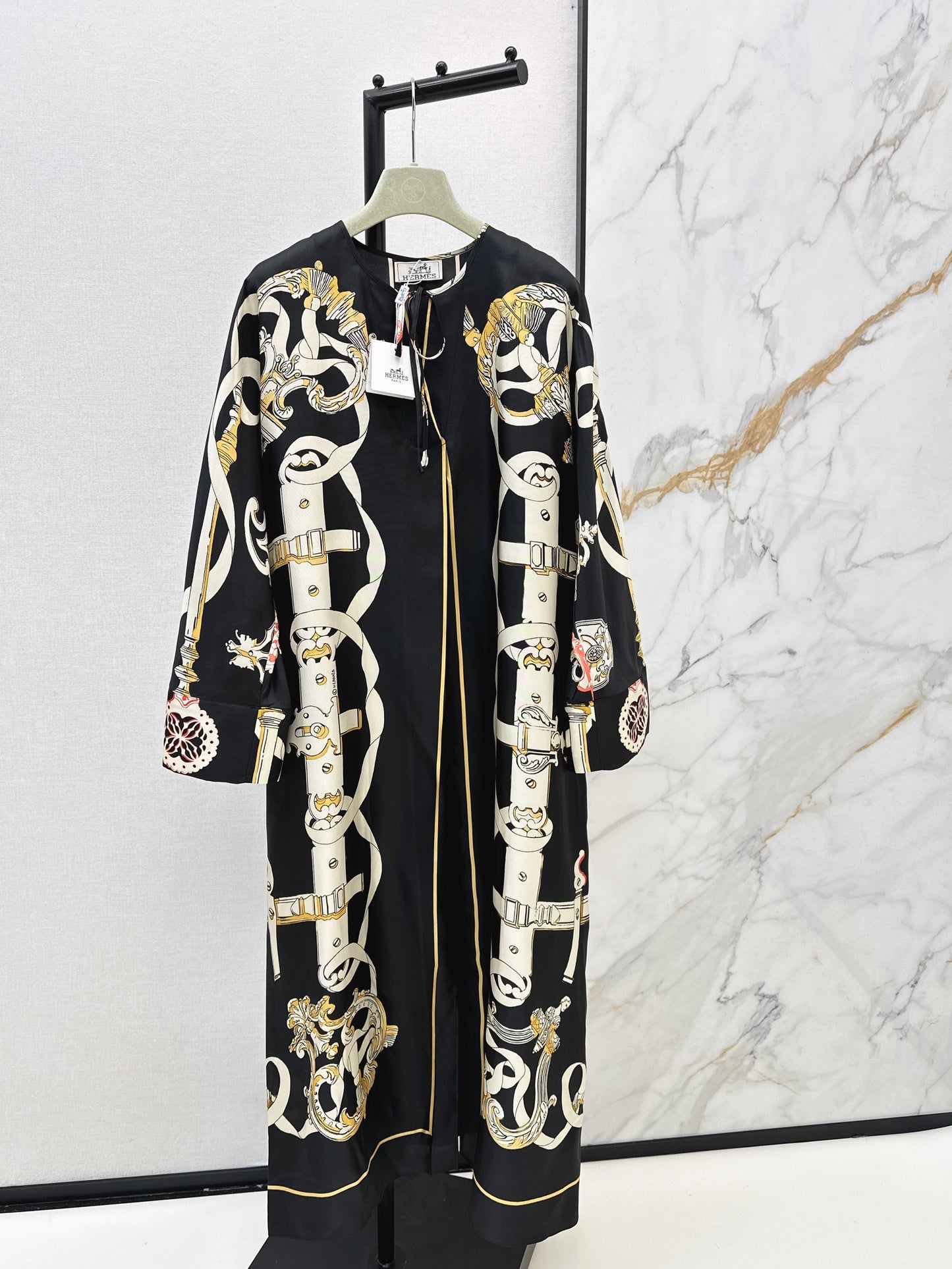 Batwing Sleeve Twill Silk Dress