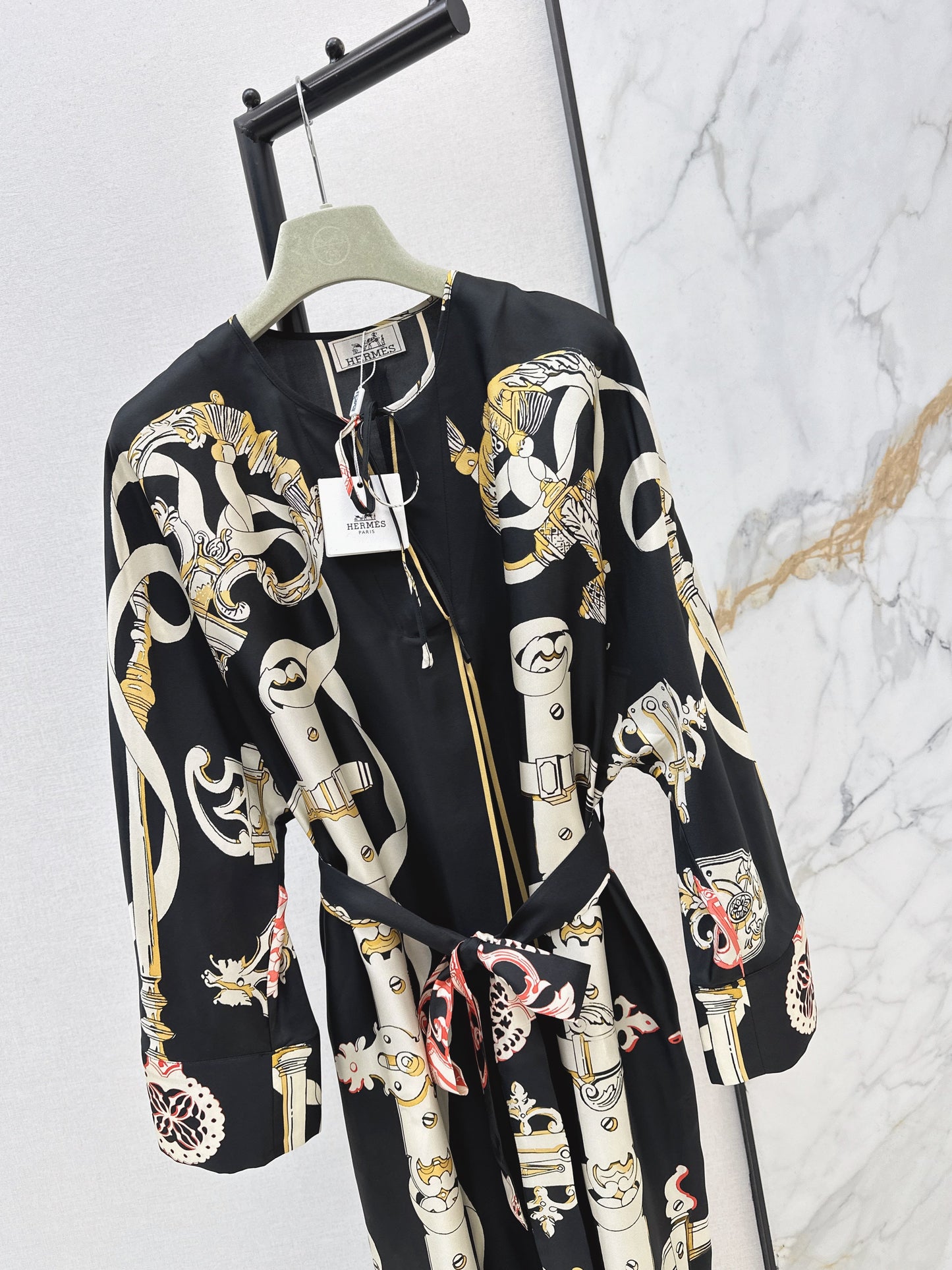 Batwing Sleeve Twill Silk Dress