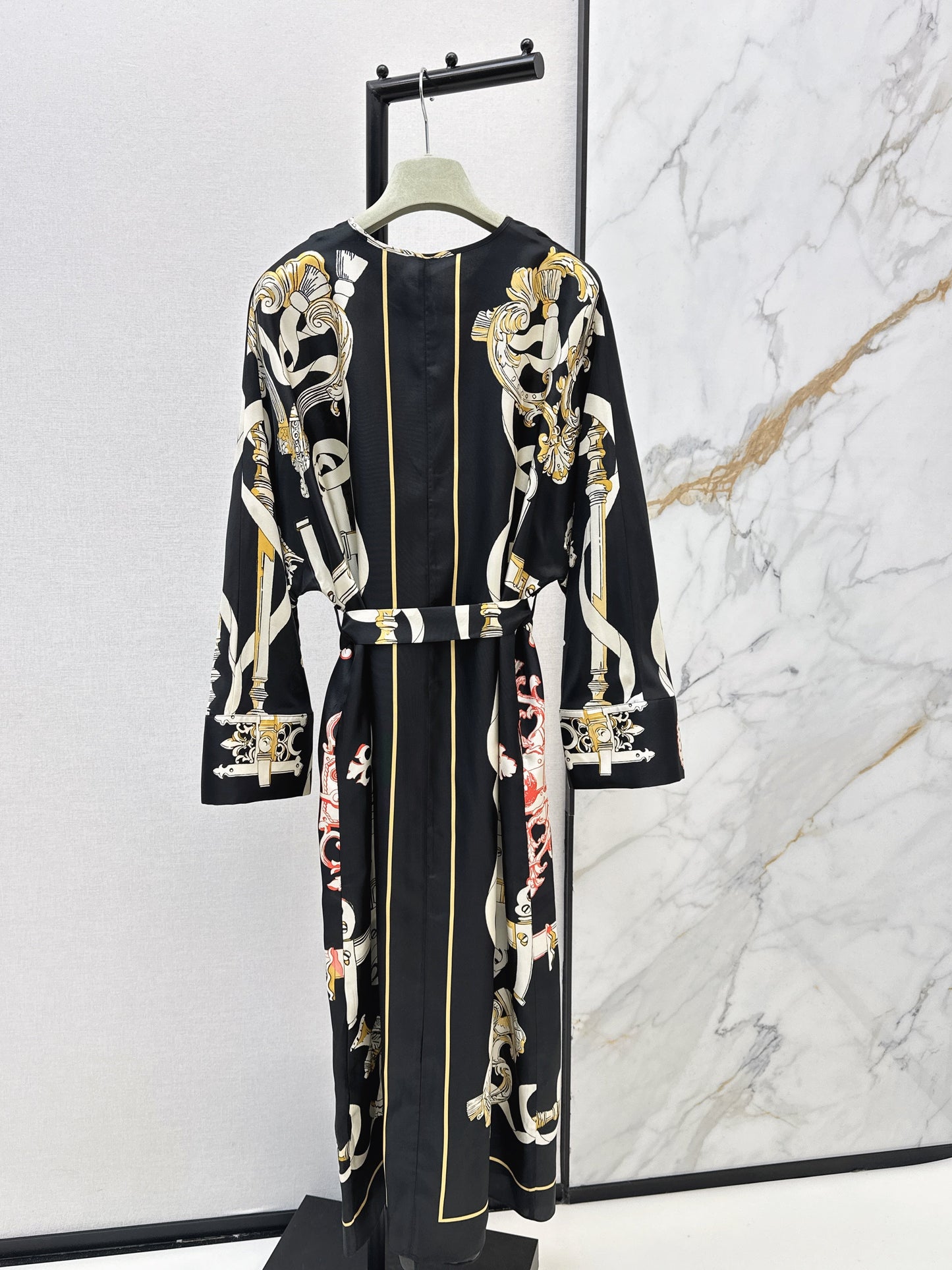 Batwing Sleeve Twill Silk Dress